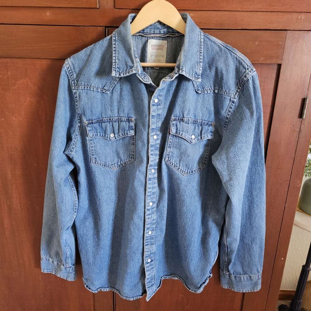 Levi's Mens Denim Pearl Snap Modern Tag Shirt Large